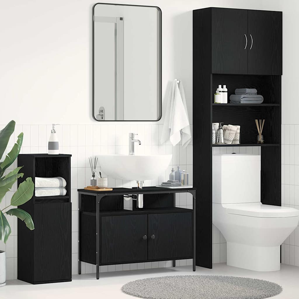 vidaXL Szafka pod umywalkę z drzwiami Czarny dąb 80 x 30 x 60 cm