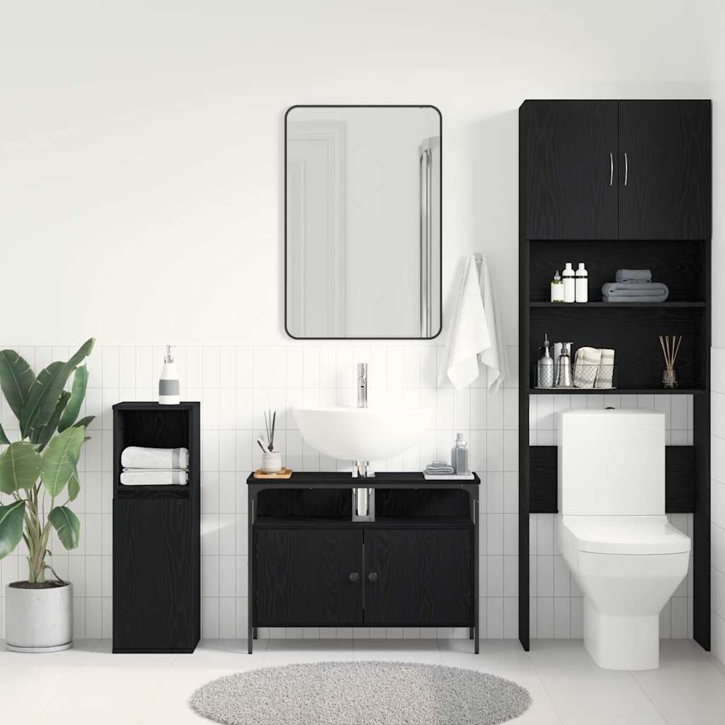 vidaXL Szafka pod umywalkę z drzwiami Czarny dąb 80 x 30 x 60 cm