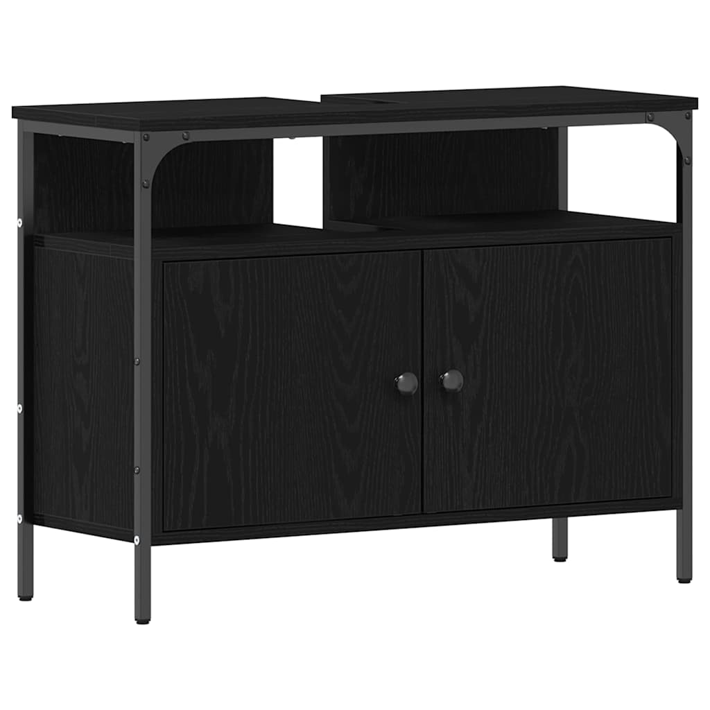 vidaXL Szafka pod umywalkę z drzwiami Czarny dąb 80 x 30 x 60 cm