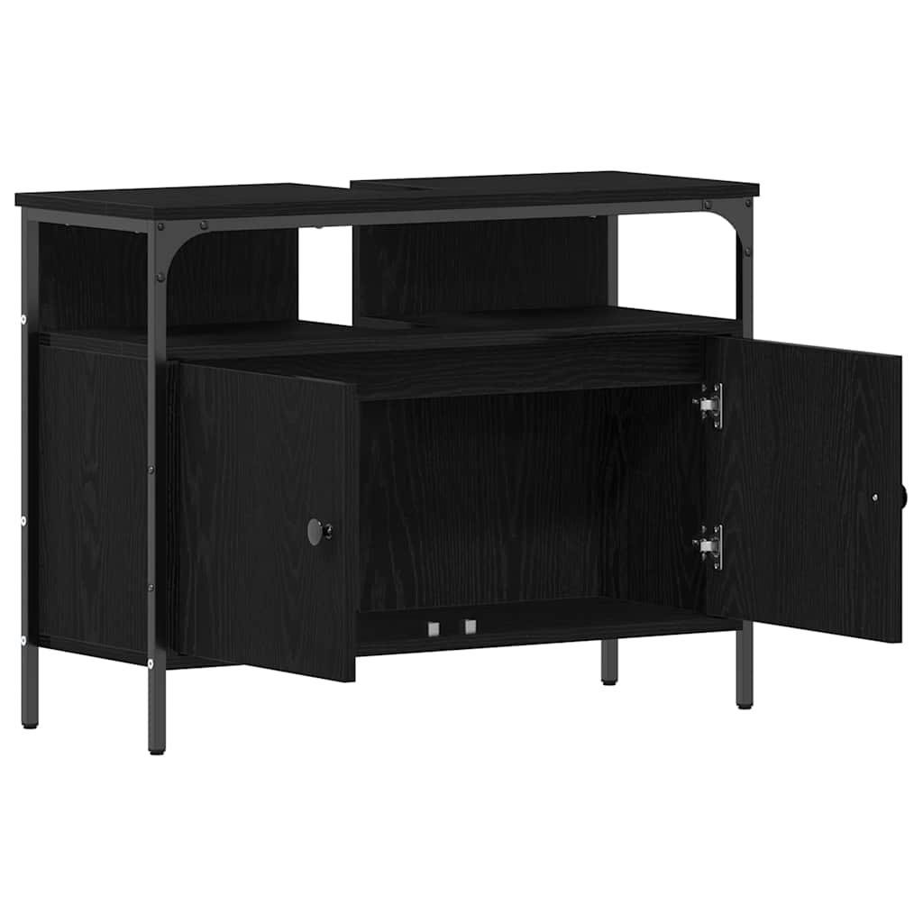 vidaXL Szafka pod umywalkę z drzwiami Czarny dąb 80 x 30 x 60 cm