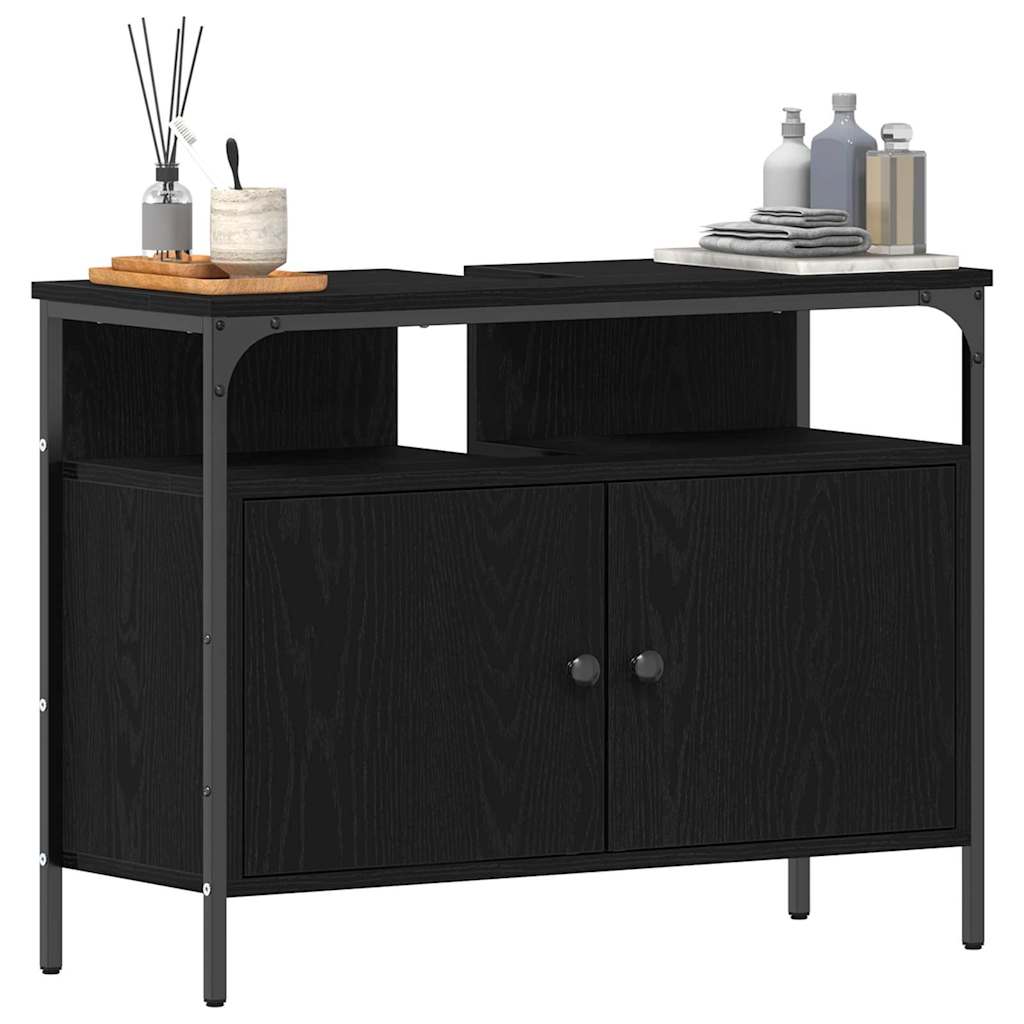 vidaXL Szafka pod umywalkę z drzwiami Czarny dąb 80 x 30 x 60 cm