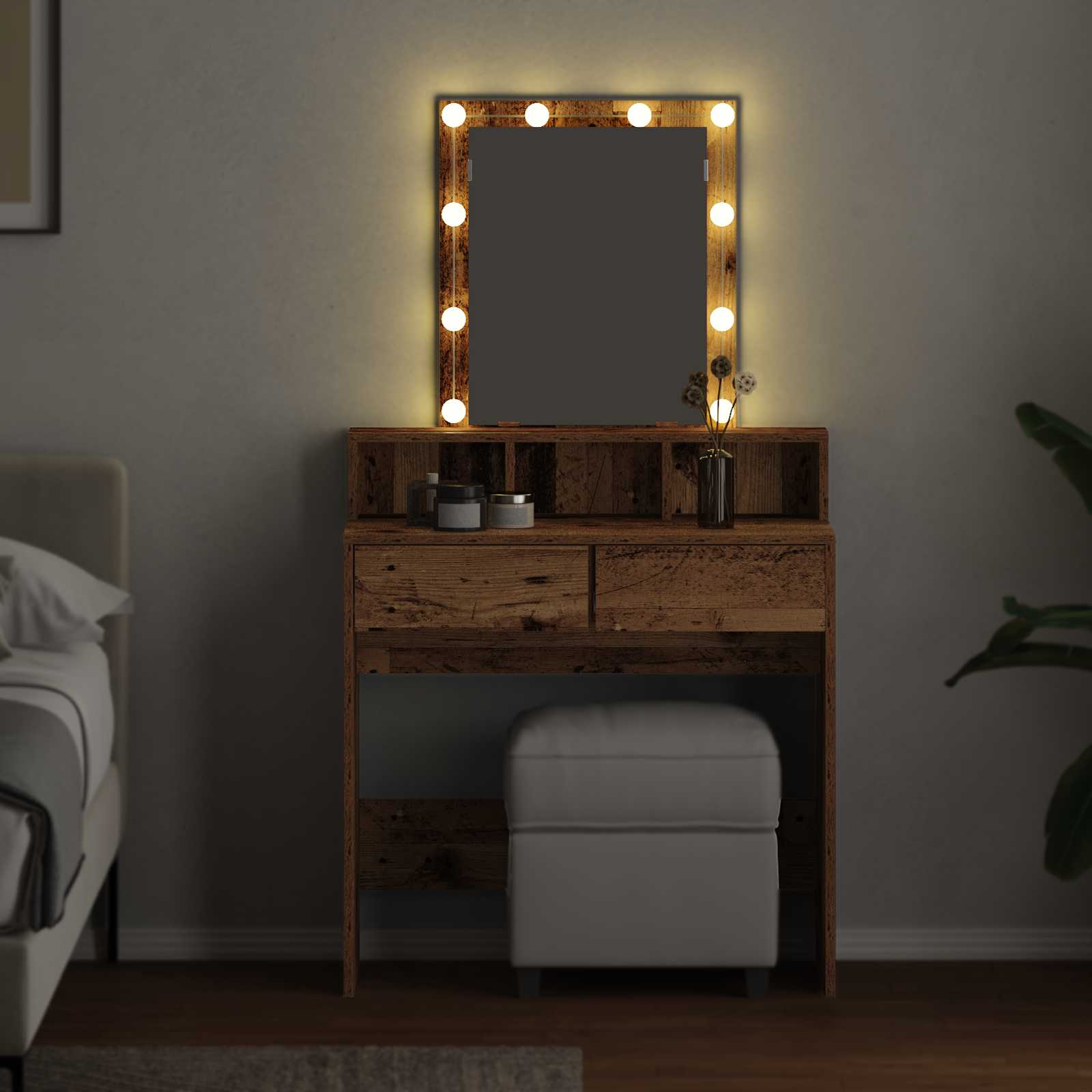 vidaXL Toaletka z szufladą z półką Stare drewno 80 x 41 x 144.5 cm