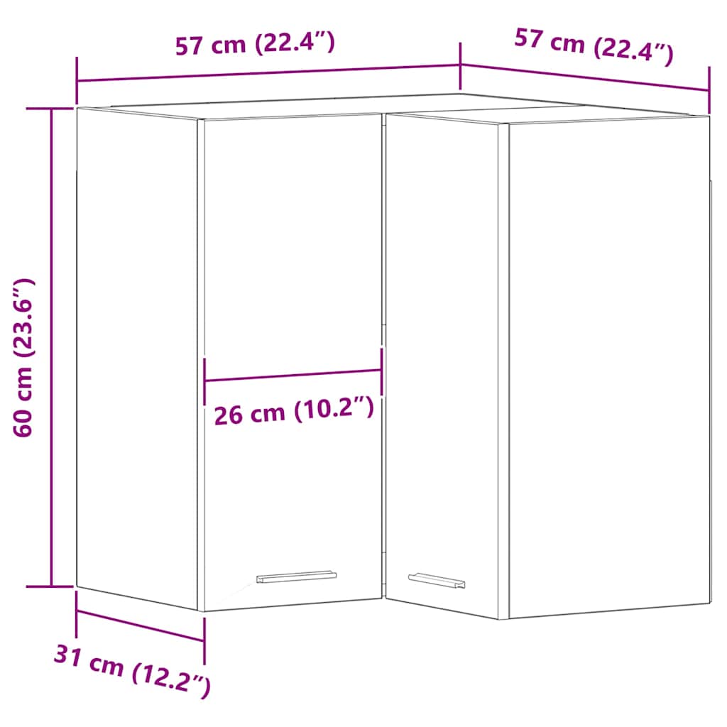 vidaXL Szafka wisząca z półką Lyon Czarny Dąb 57 x 57 x 60 cm