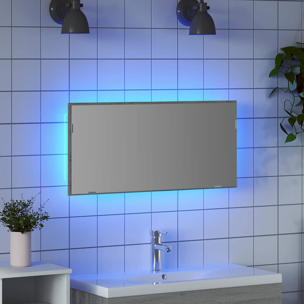 vidaXL Lustro Ze LED Lights Z lustrem Wysoki szary sonoma 80 x 37 cm