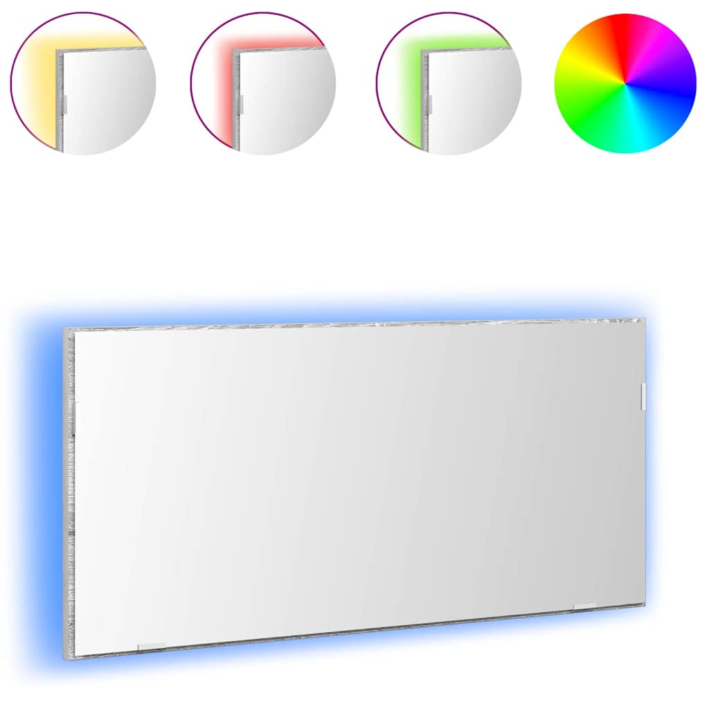 vidaXL Lustro Ze LED Lights Z lustrem Wysoki szary sonoma 80 x 37 cm