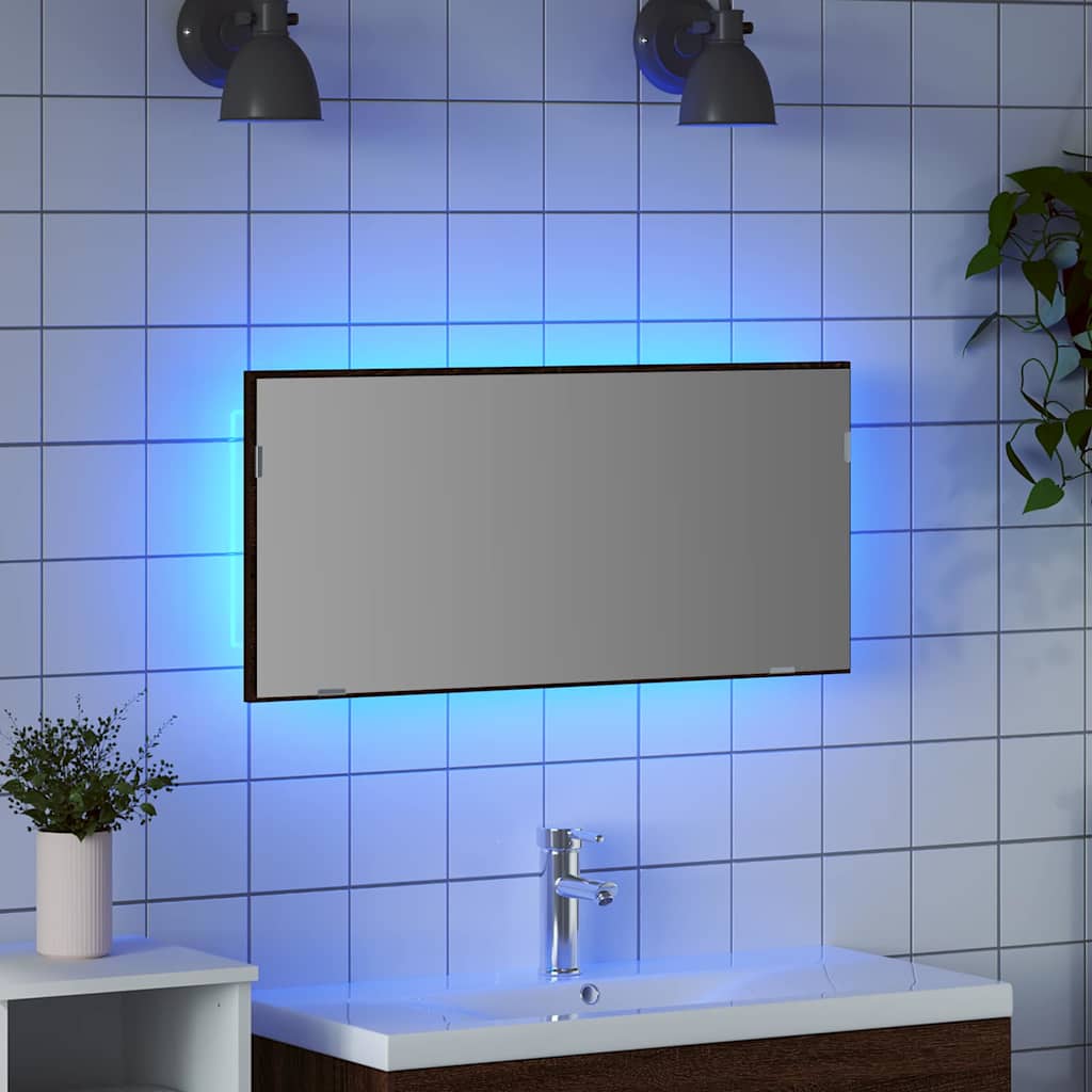 vidaXL Lustro Brązowy dąb 80 x 37 cm Szkło i drewno inżynieryjne