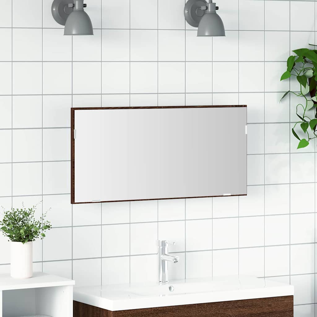 vidaXL Lustro Brązowy dąb 80 x 37 cm Szkło i drewno inżynieryjne