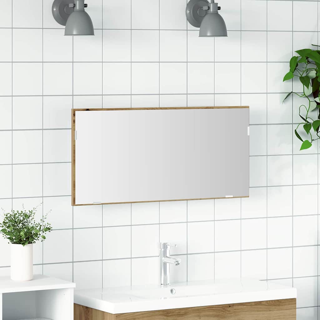 vidaXL Lustro dąb artisan 80 x 37 cm Szkło i drewno inżynieryjne