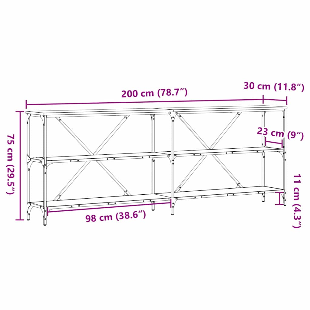 vidaXL Konsola Czarny Dąb 200 x 30 x 75 cm Materiał drewnopochodny