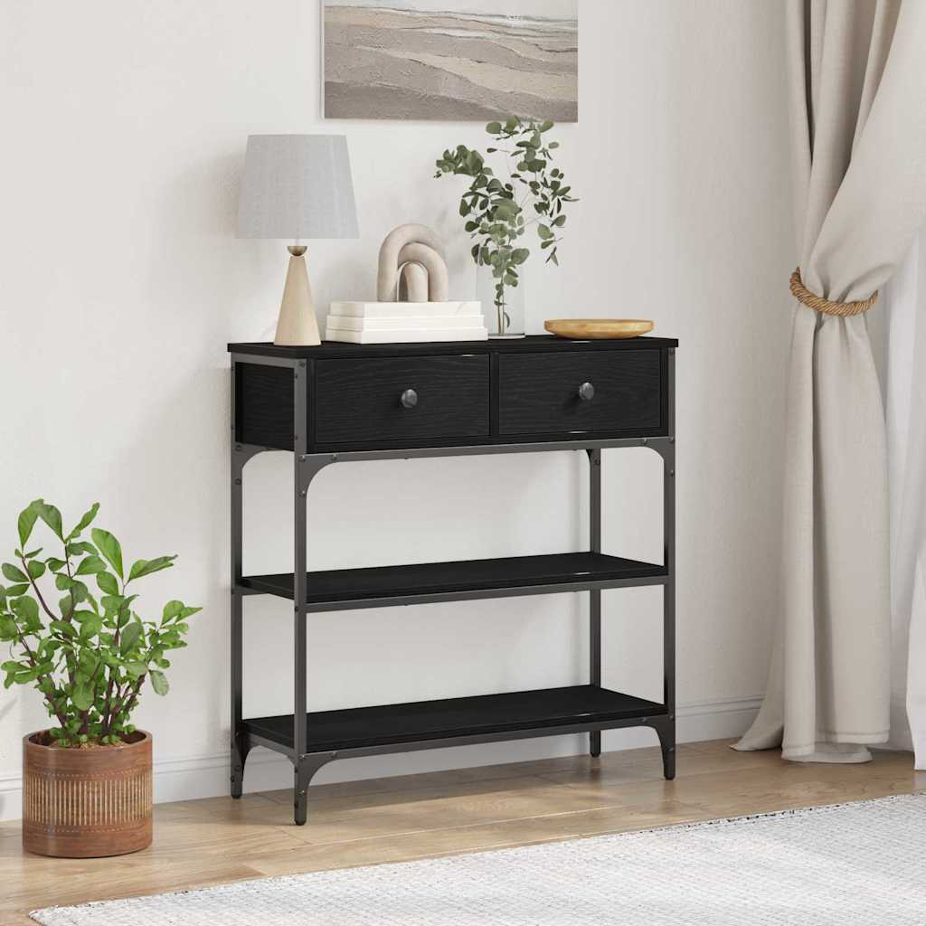 vidaXL Konsola Czarny Dąb 72,5 x 25 x 75 cm Materiał drewnopochodny