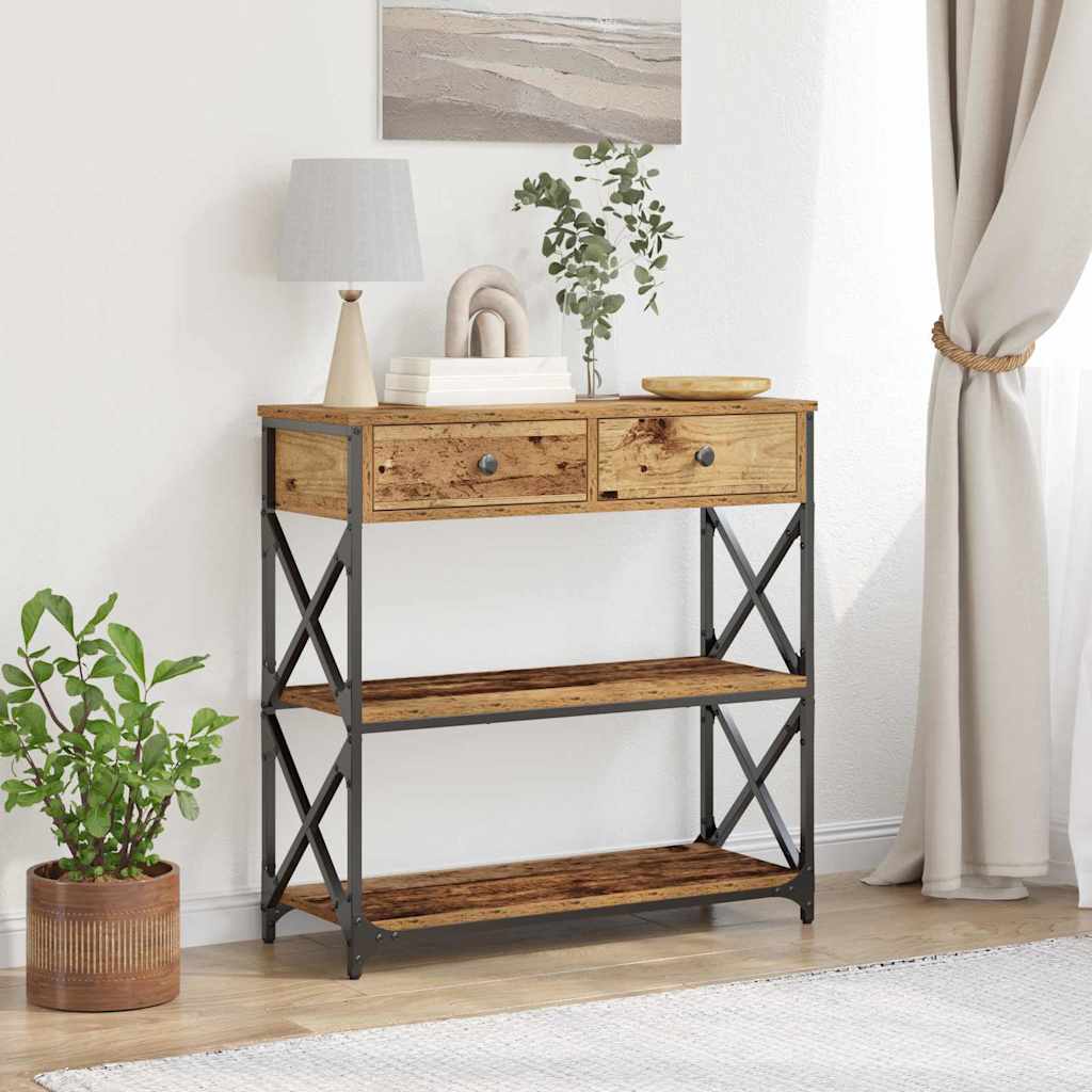 vidaXL Stół Konsolowy z szufladą z półką Stare drewno 75 x 28 x 75 cm
