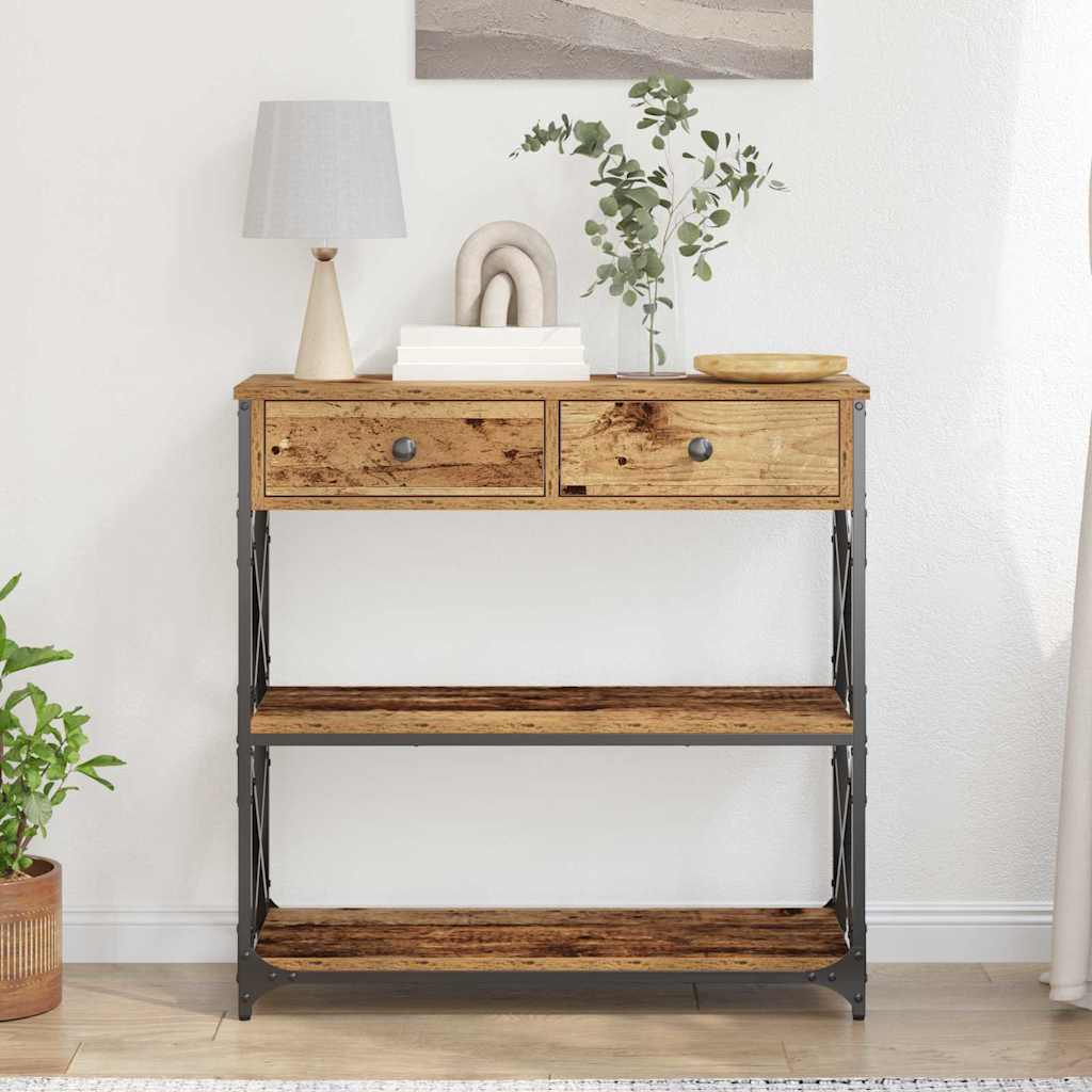 vidaXL Stół Konsolowy z szufladą z półką Stare drewno 75 x 28 x 75 cm