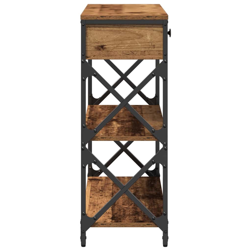 vidaXL Stół Konsolowy z szufladą z półką Stare drewno 75 x 28 x 75 cm