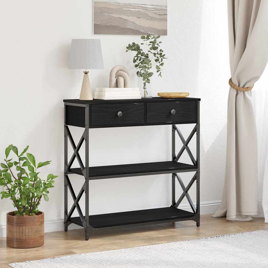 vidaXL Stół Konsolowy z szufladą z półką Czarny dąb 75 x 28 x 75 cm