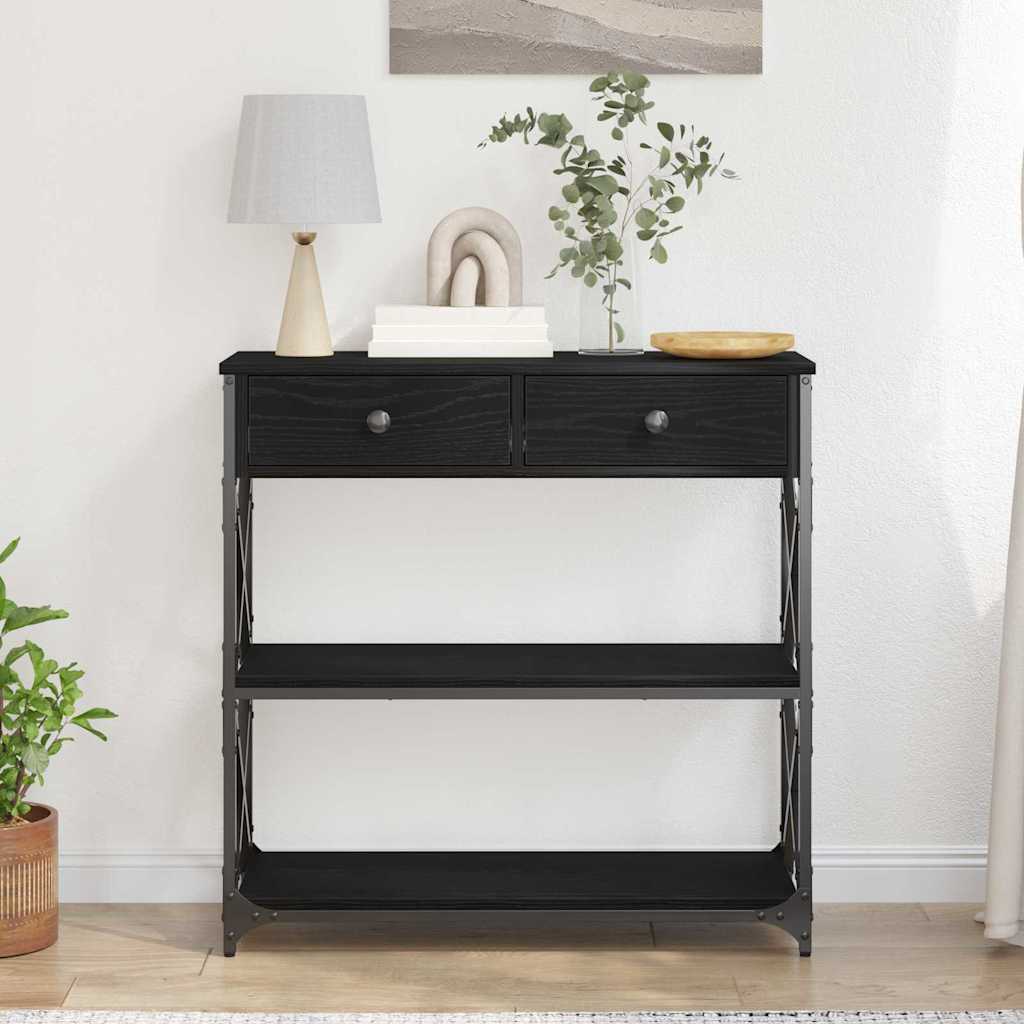 vidaXL Stół Konsolowy z szufladą z półką Czarny dąb 75 x 28 x 75 cm