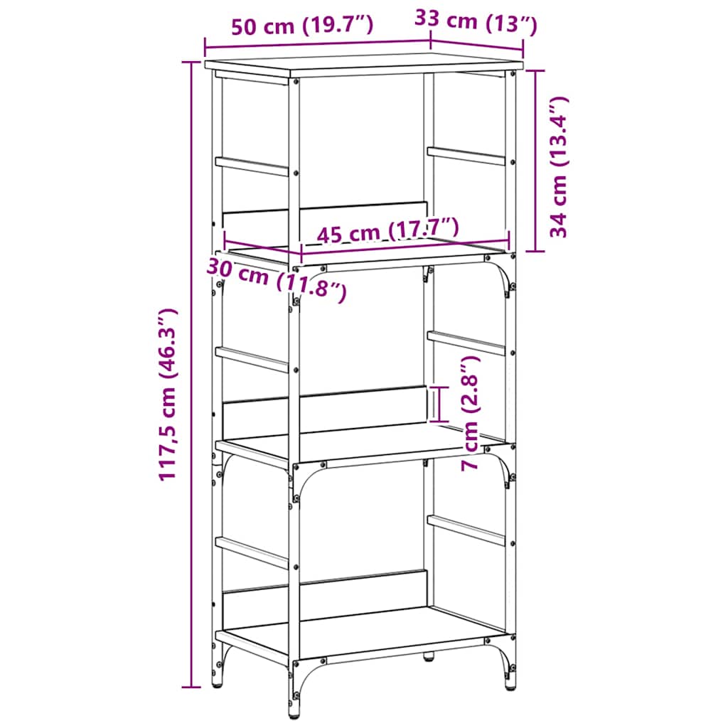 vidaXL Półka na książki Czarny Dąb 50 x 33 x 117,5 cm
