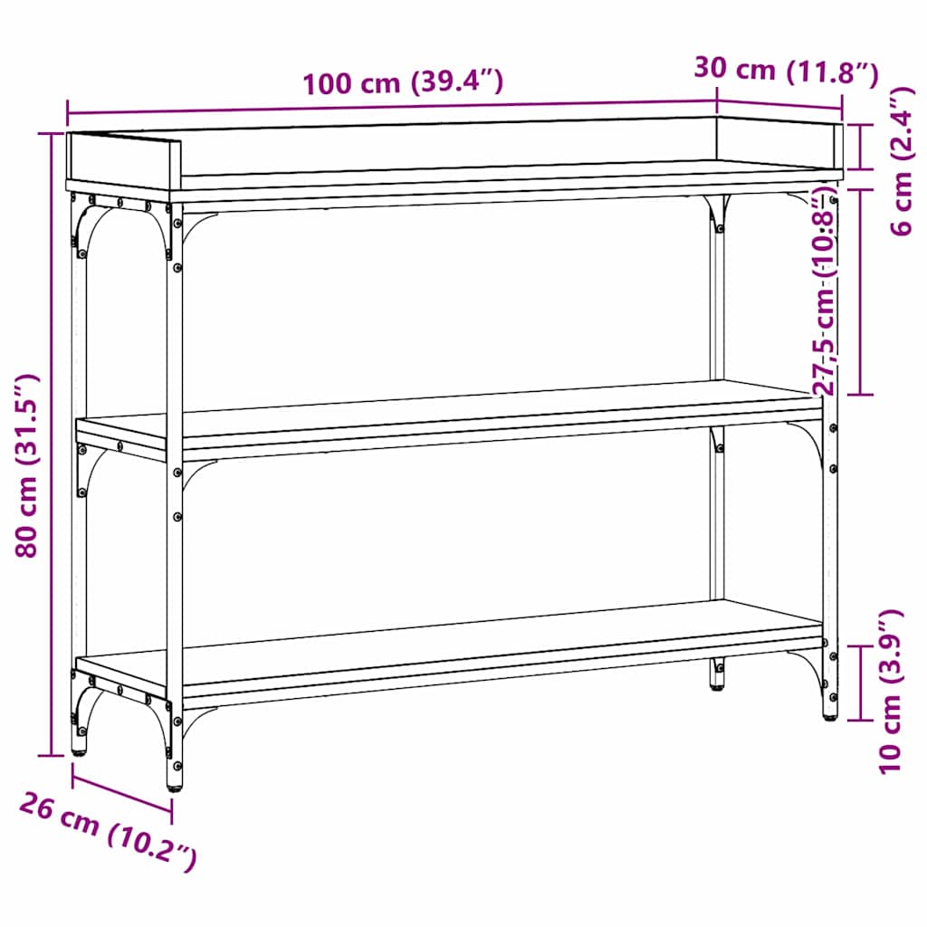 vidaXL Stół Konsolowy z półką Czarny dąb 100 x 30 x 80 cm