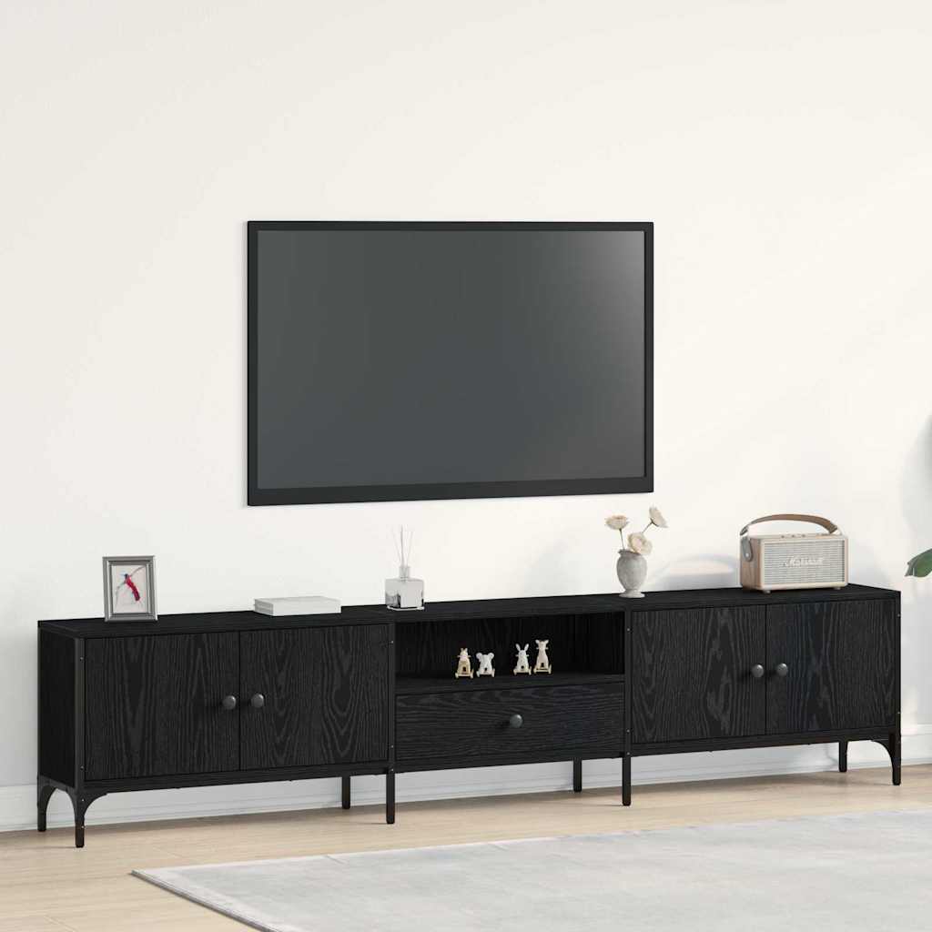 vidaXL Szafka pod telewizor z szufladą Czarny dąb 200 x 25 x 44 cm