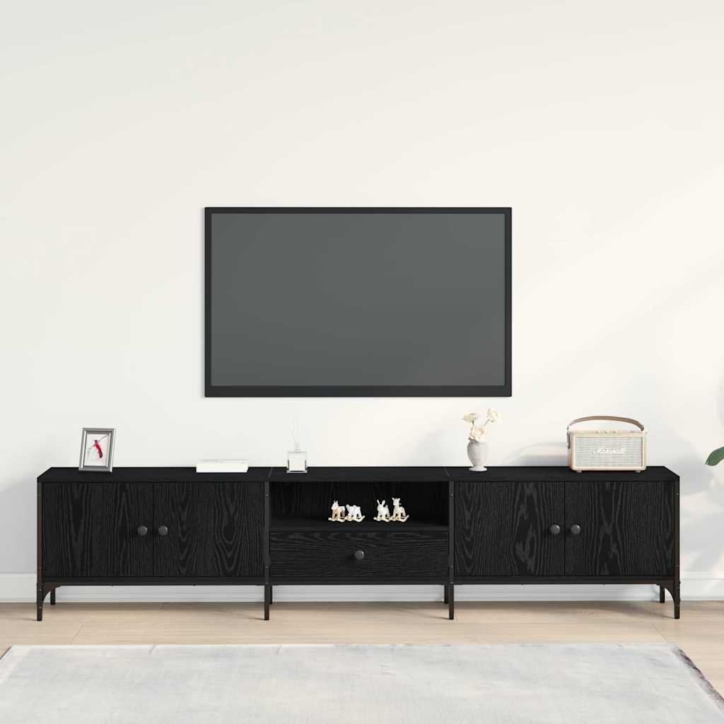 vidaXL Szafka pod telewizor z szufladą Czarny dąb 200 x 25 x 44 cm