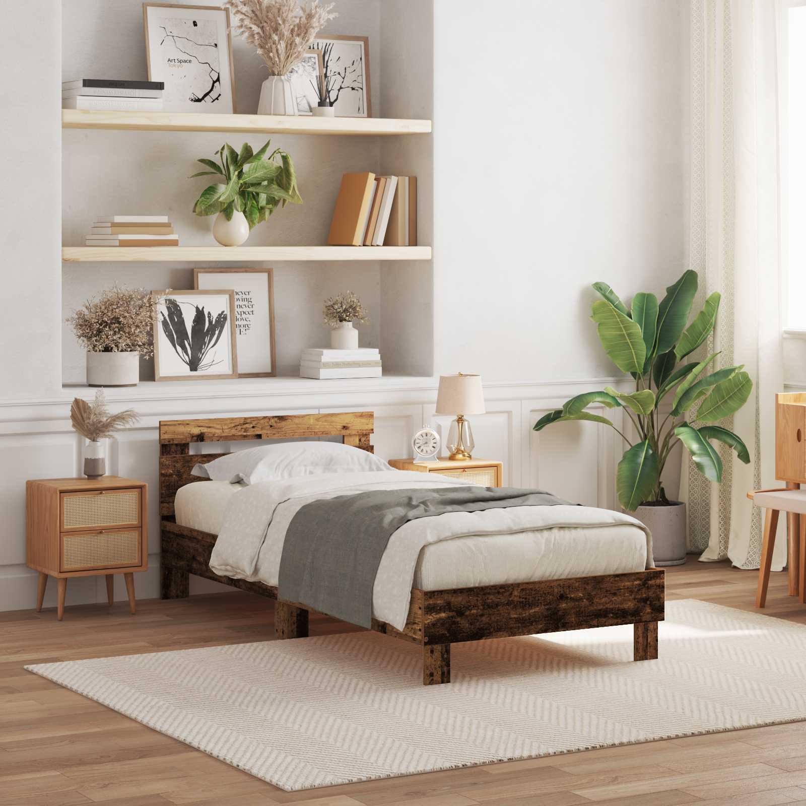 vidaXL Ramka łóżka Stare drewno 90 x 200 cm Materiał drewnopochodny
