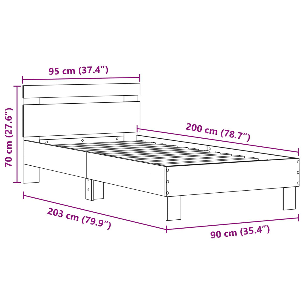 vidaXL Ramka łóżka Stare drewno 90 x 200 cm Materiał drewnopochodny