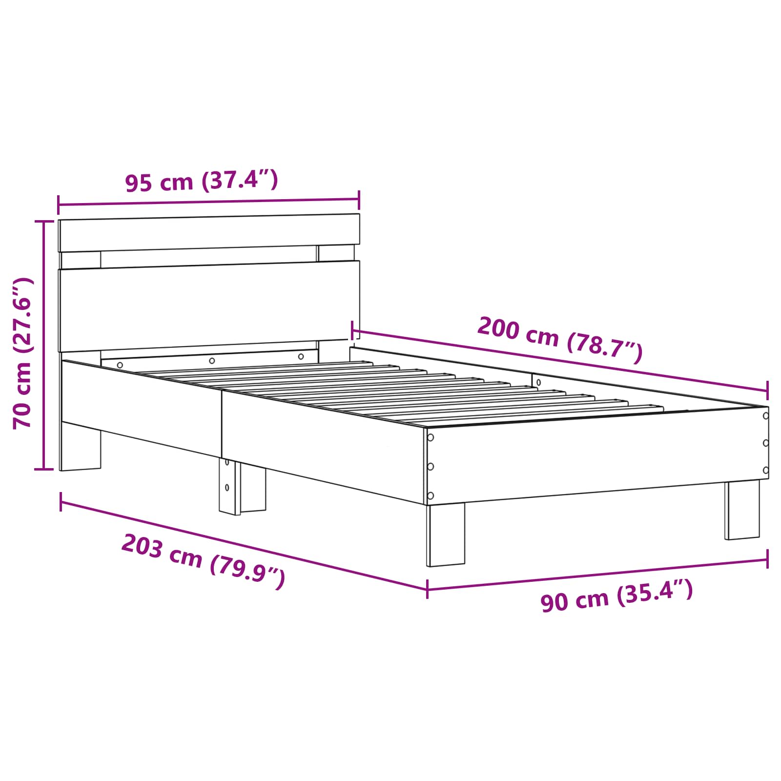 vidaXL Ramka łóżka Stare drewno 90 x 200 cm Materiał drewnopochodny