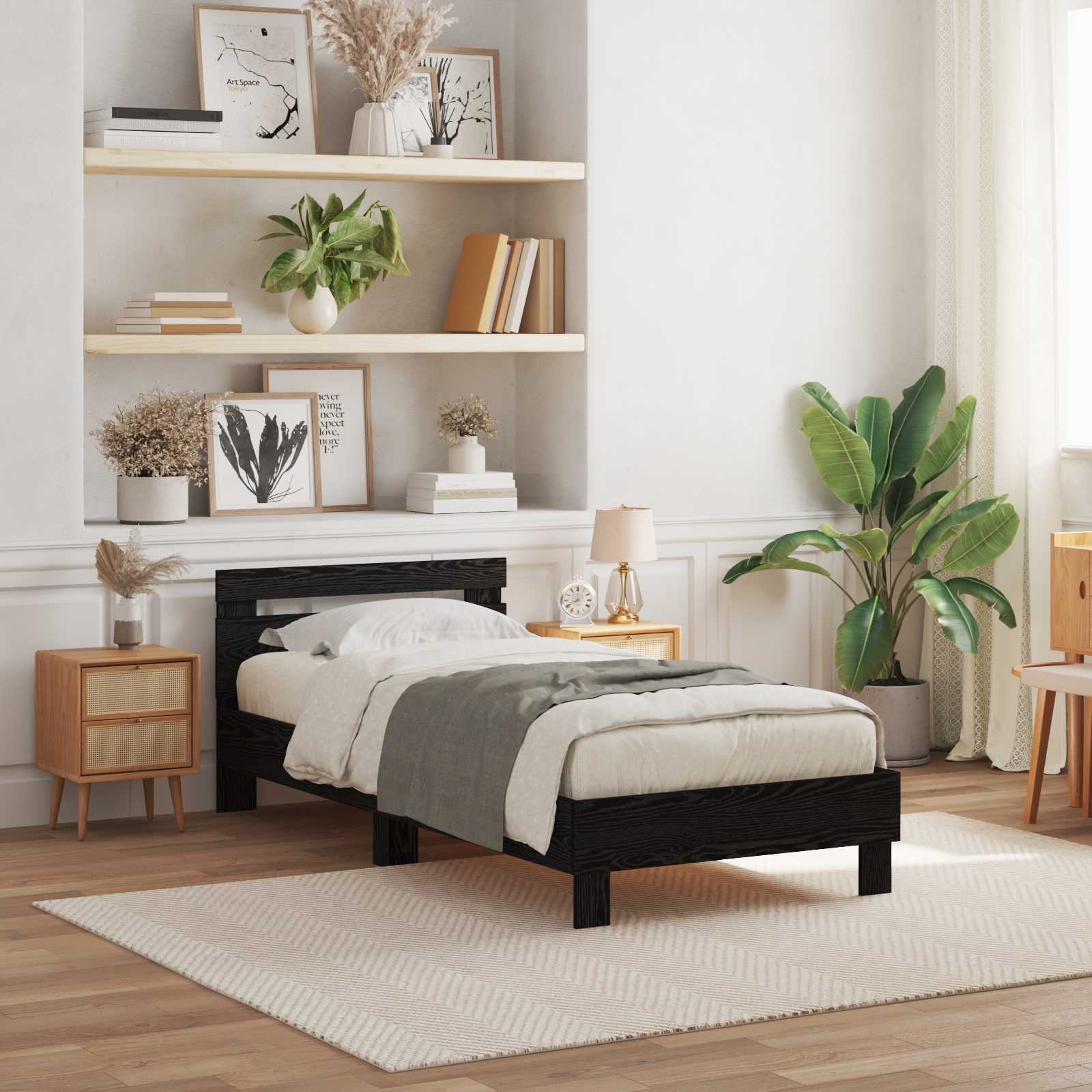vidaXL Ramka łóżka Czarny Dąb 90 x 200 cm Materiał drewnopochodny