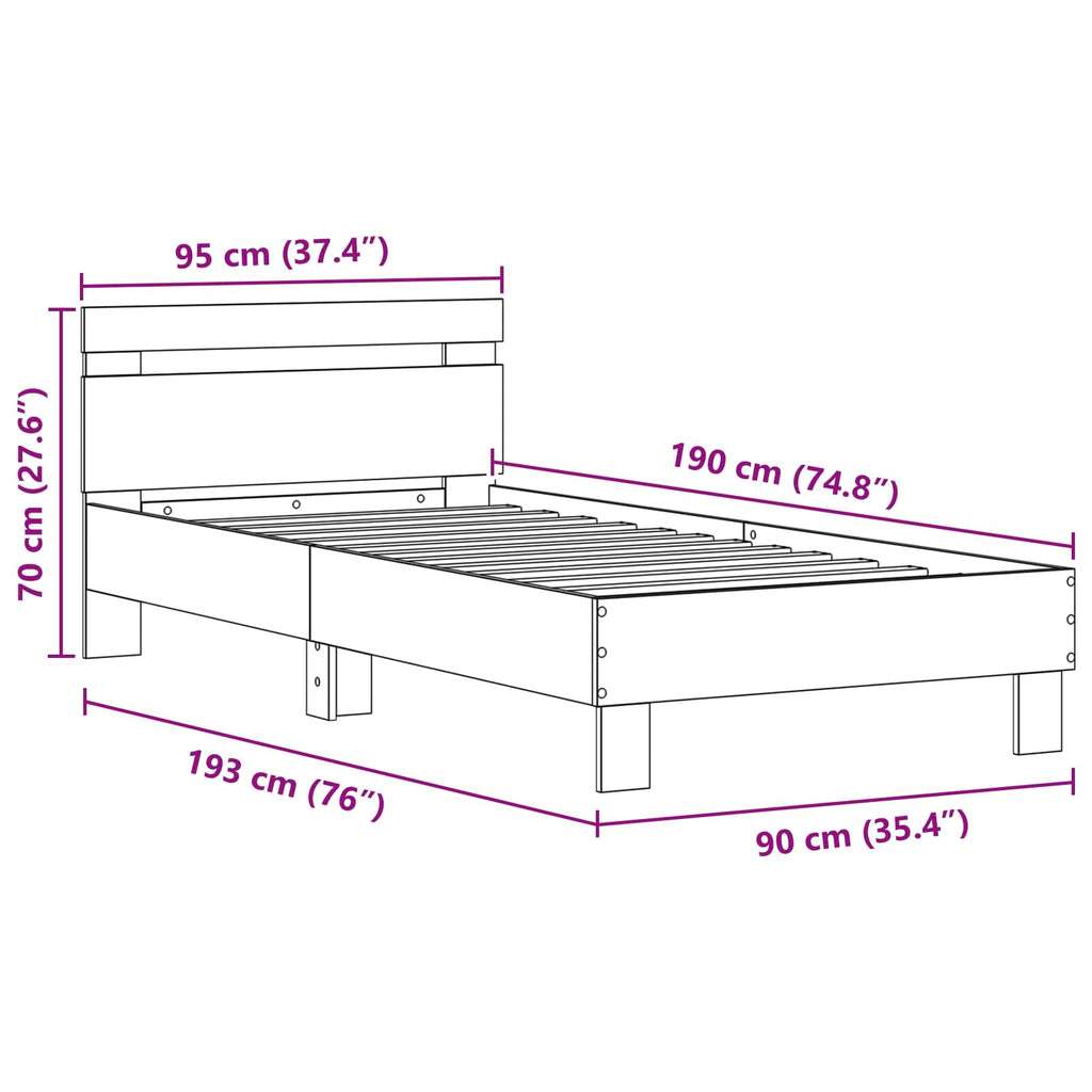 vidaXL Ramka łóżka Stare drewno 90 x 190 cm Drewno inżynieryjne
