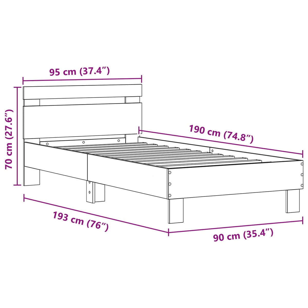 vidaXL Ramka łóżka Stare drewno 90 x 190 cm Drewno inżynieryjne