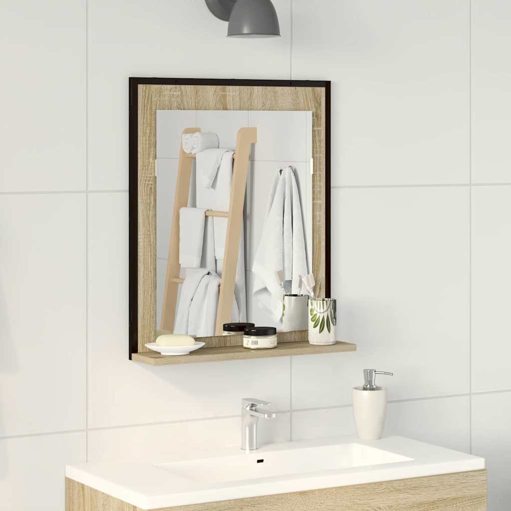 vidaXL Lustro łazienkowe z półką Z lustrem Czarny 50 x 12 x 60 cm