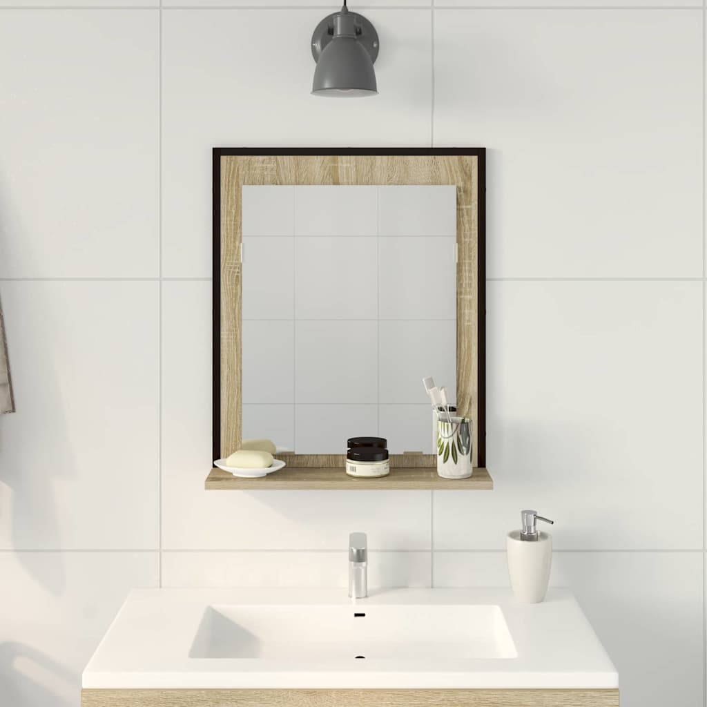 vidaXL Lustro łazienkowe z półką Z lustrem Czarny 50 x 12 x 60 cm