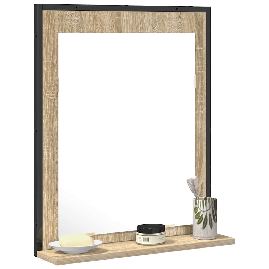 vidaXL Lustro łazienkowe z półką Z lustrem Czarny 50 x 12 x 60 cm