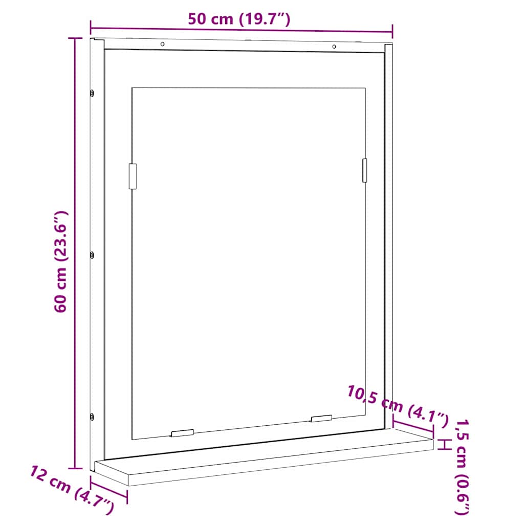 vidaXL Lustro łazienkowe z półką Z lustrem Czarny 50 x 12 x 60 cm