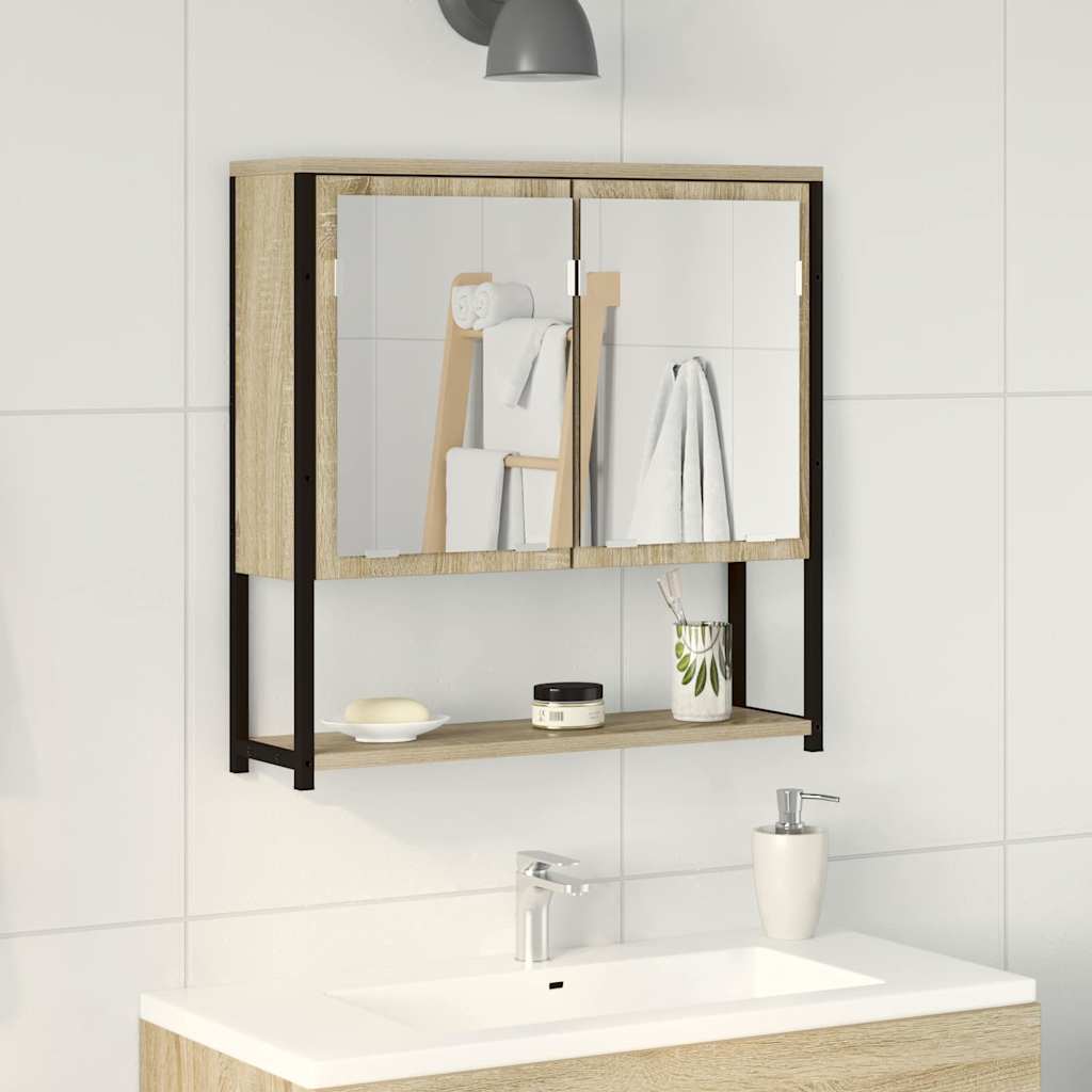 vidaXL Lustro łazienkowe z półką Z lustrem Beżowy 60 x 16 x 60 cm