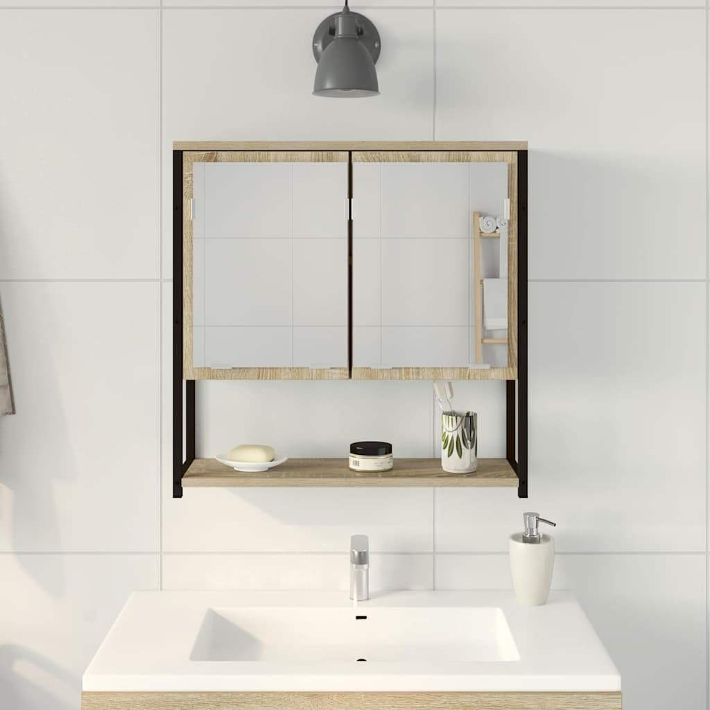 vidaXL Lustro łazienkowe z półką Z lustrem Beżowy 60 x 16 x 60 cm