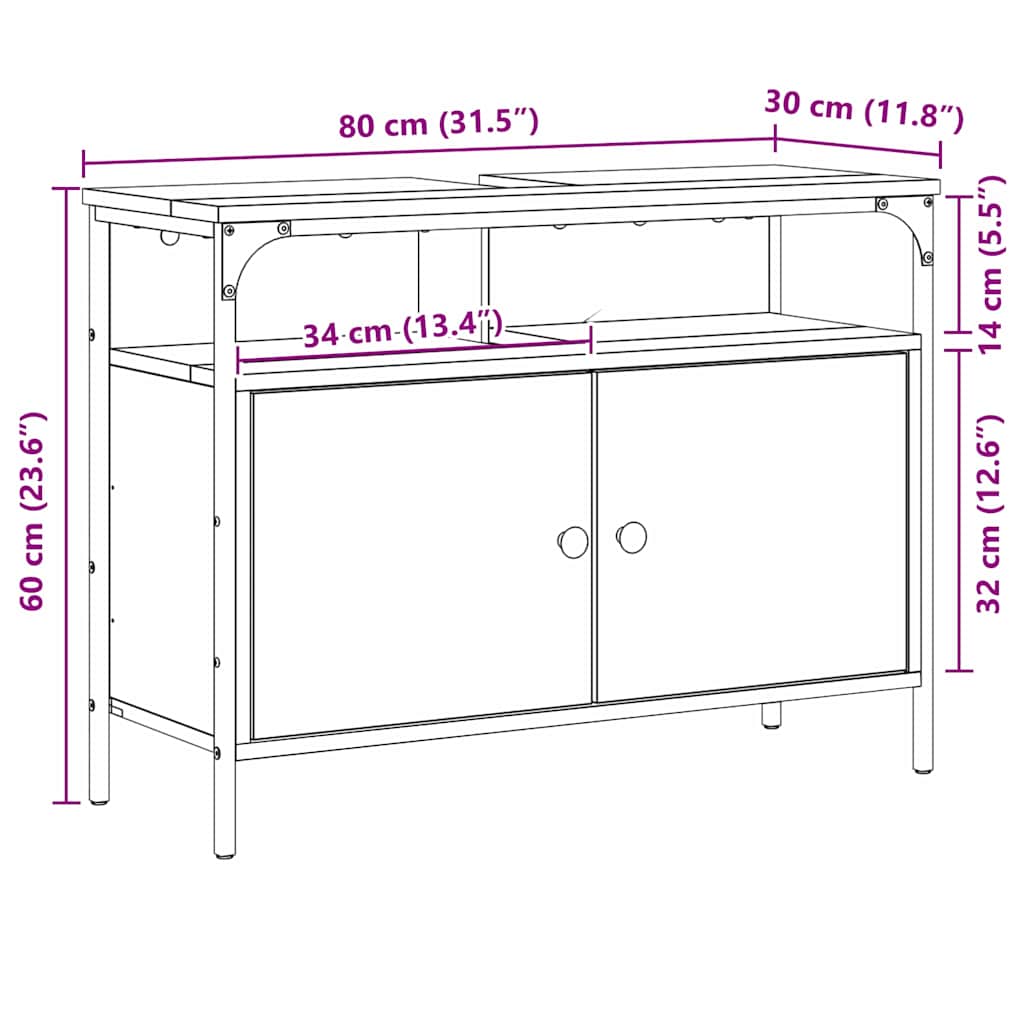 vidaXL Szafka pod umywalkę z przechowywaniem Brązowy 80 x 30 x 60 cm