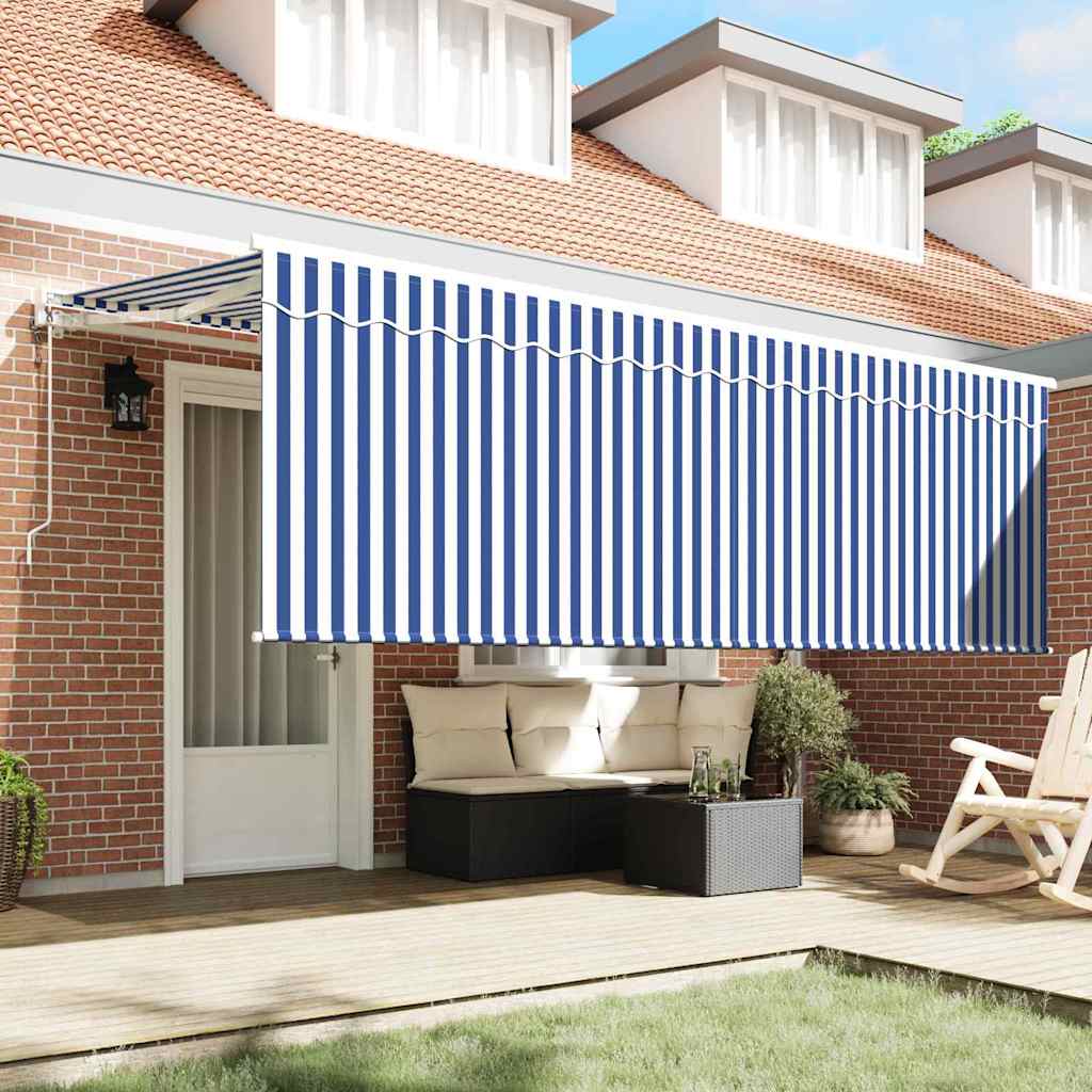 vidaXL Markiza zwijana Paski Niebieski 350 x 200 cm tkanina