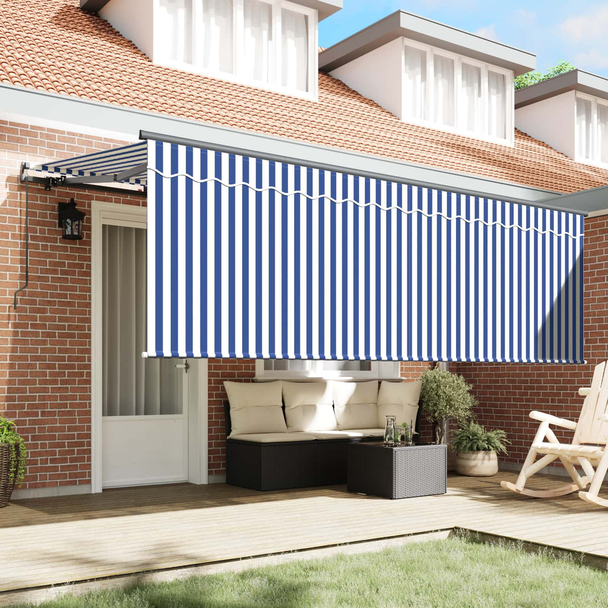 vidaXL Markiza wysuwana Niebieski i biały 400 x 200 cm