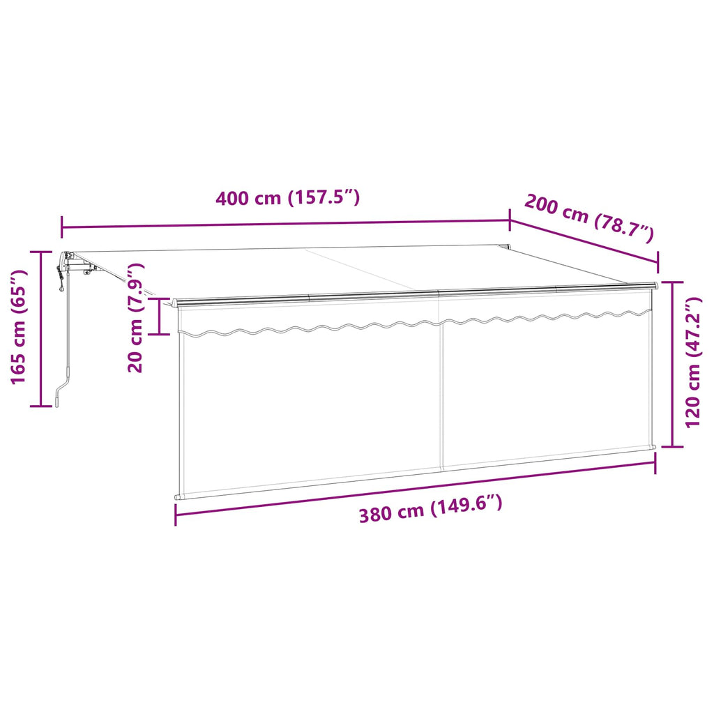 vidaXL Markiza wysuwana Kremowy 400 x 200 cm Poliester i aluminium
