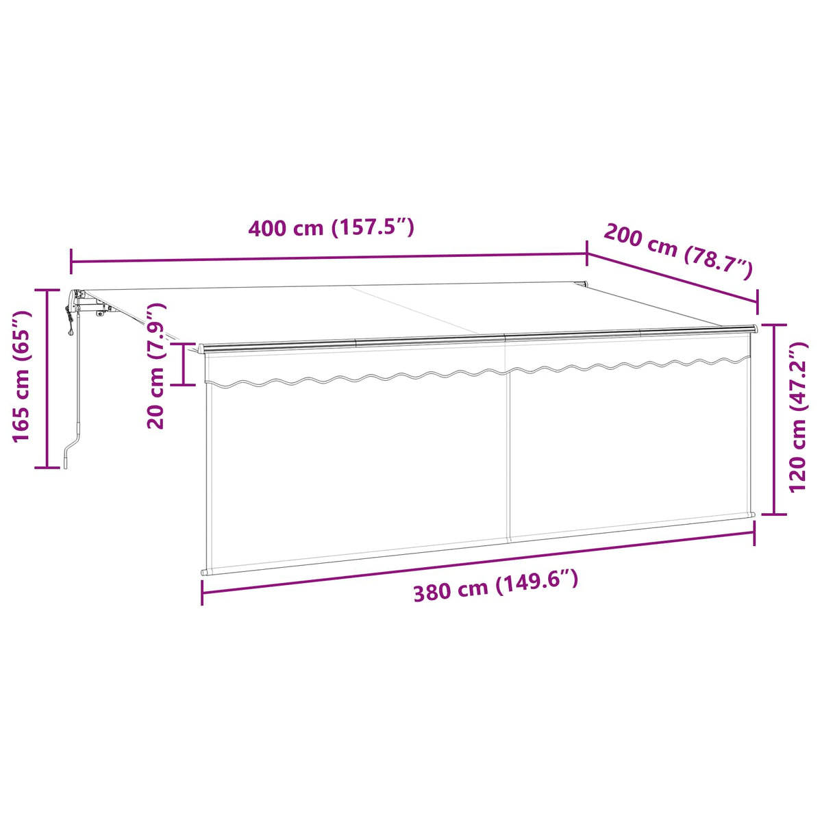 vidaXL Markiza wysuwana Kremowy 400 x 200 cm Poliester i aluminium