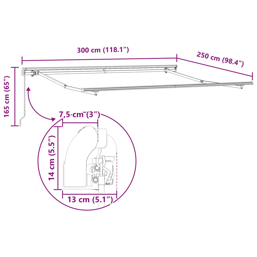 vidaXL Markiza Czarny 300 x 250 x 165 cm Poliester