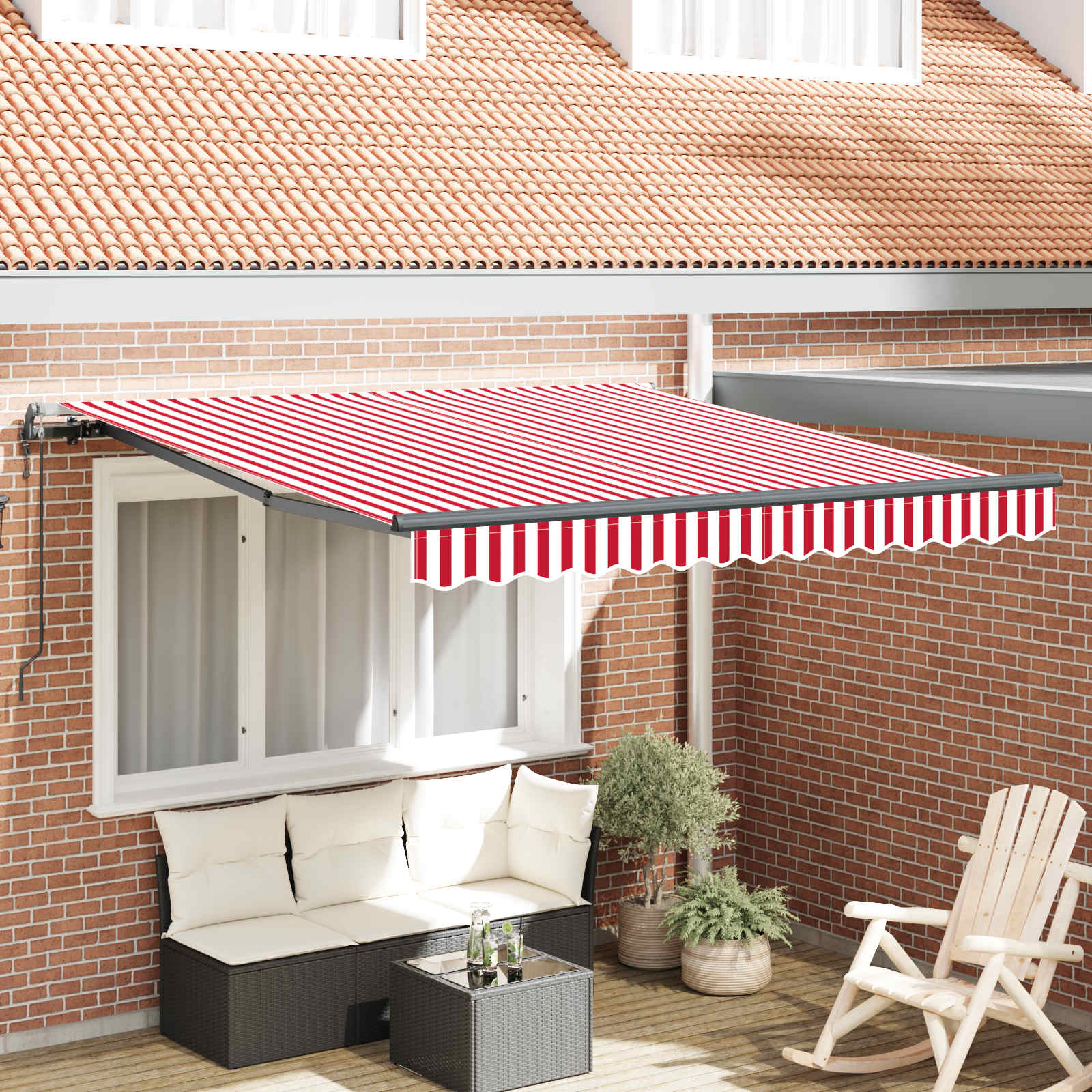 vidaXL Markiza zwijana Czerwony i Biały 350 x 250 cm