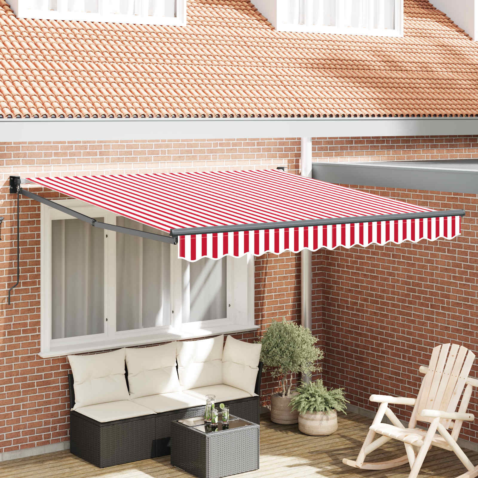 vidaXL Markiza zwijana Czerwony i Biały 350 x 250 cm