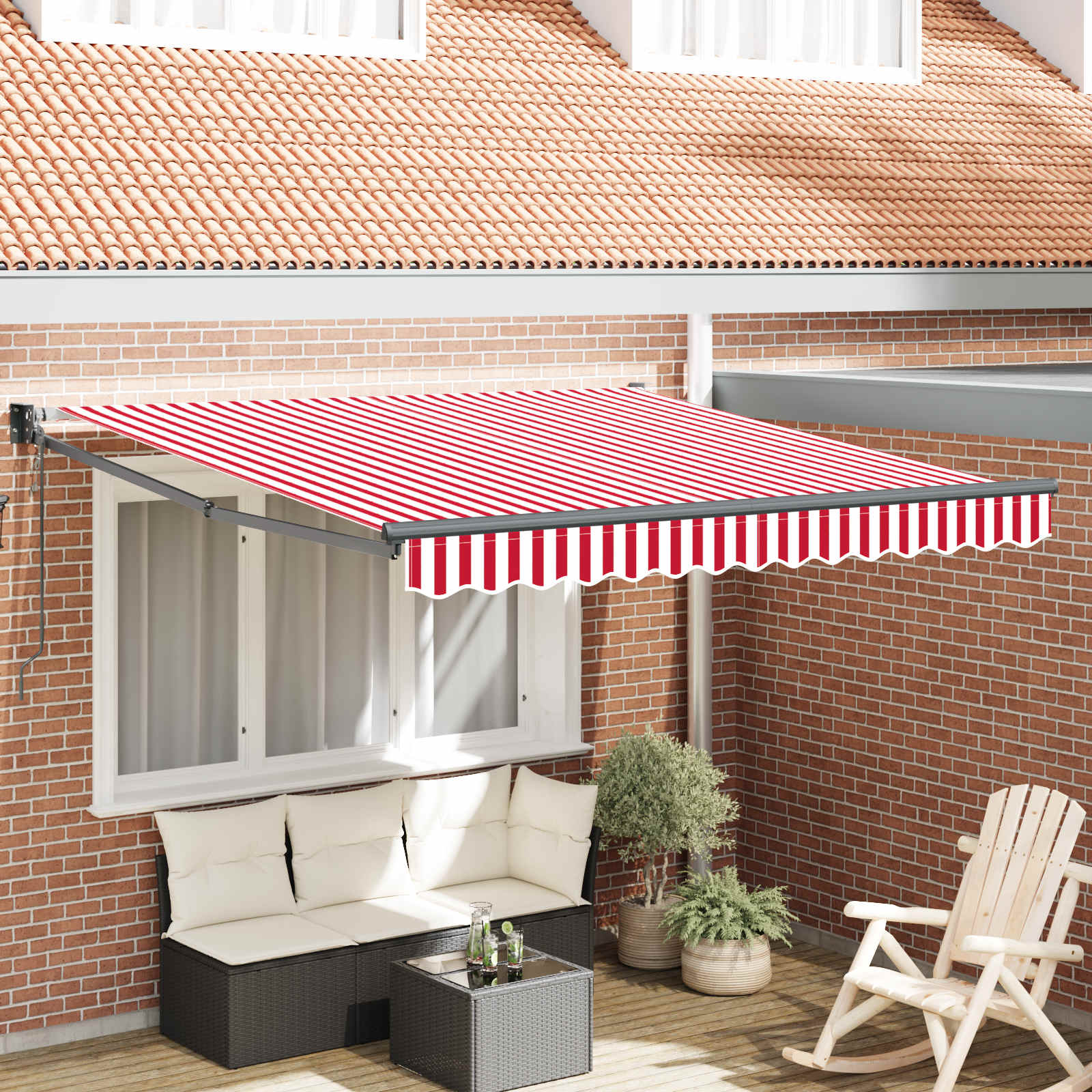 vidaXL Markiza zwijana Czerwony i Biały 350 x 250 cm