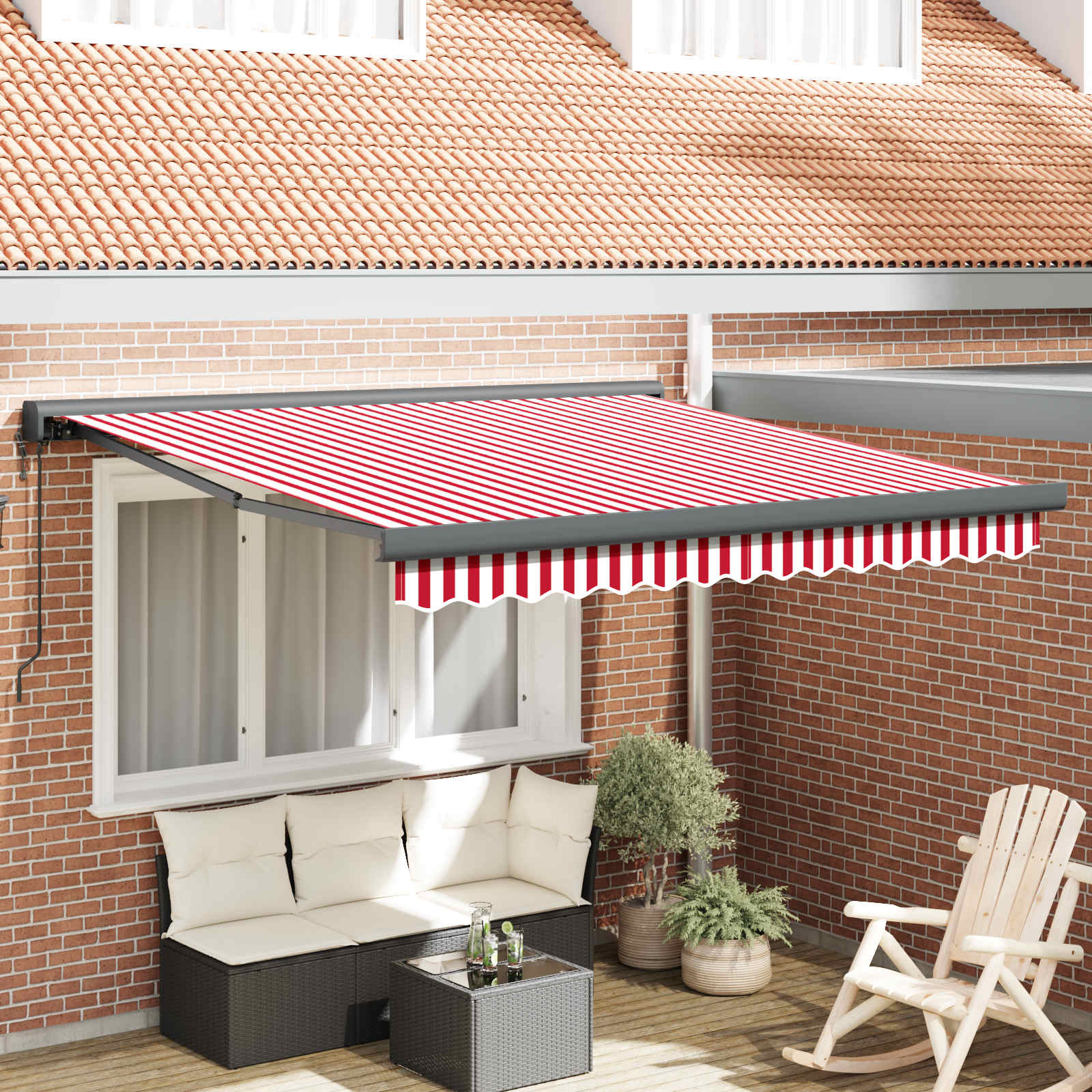 vidaXL Markiza wysuwana Czerwony i Biały 350 x 250 x 165 cm