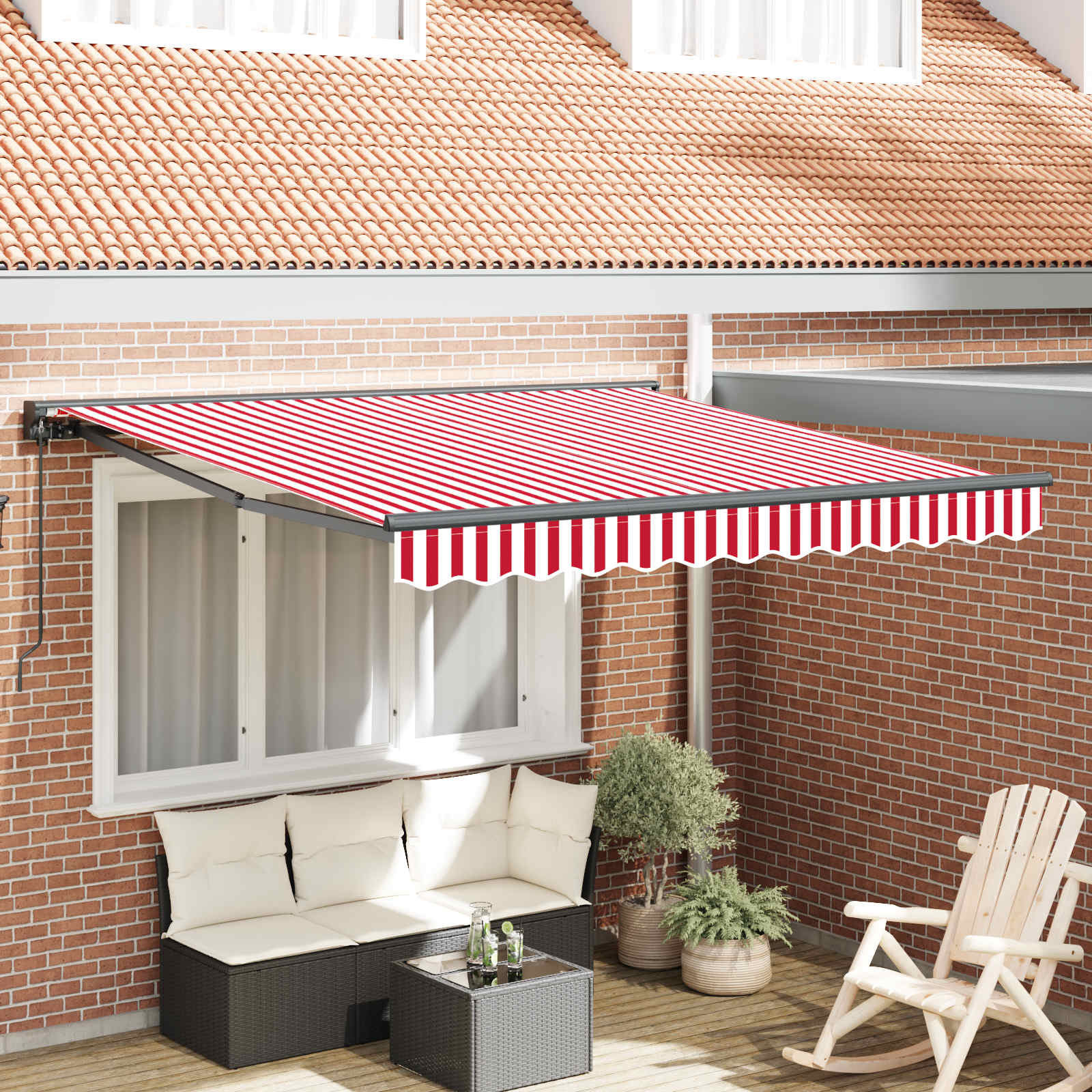 vidaXL Rama markizy Czerwony i Biały 350 x 250 cm