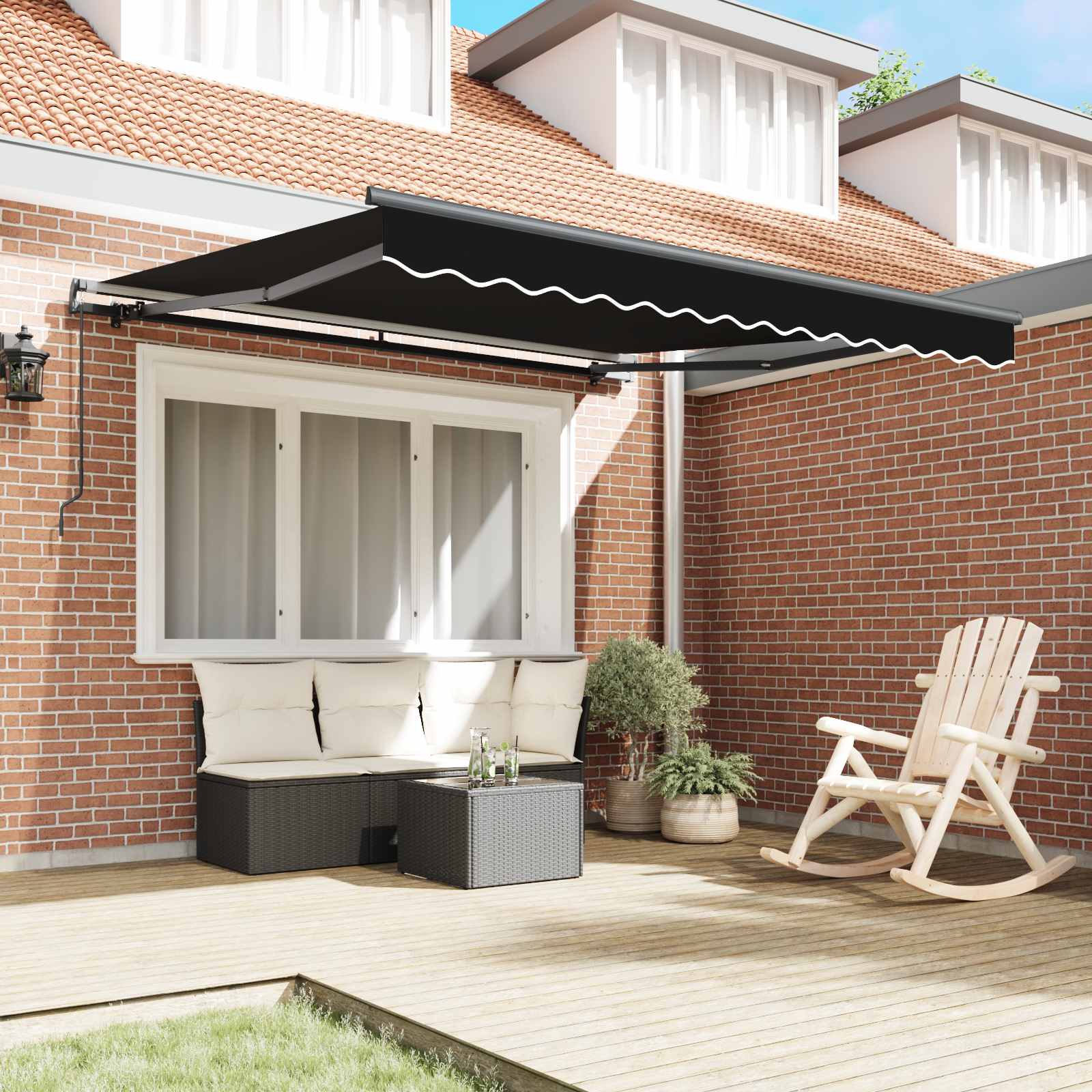 vidaXL Markiza wysuwana Czarny 350 x 250 cm Poliester i aluminium