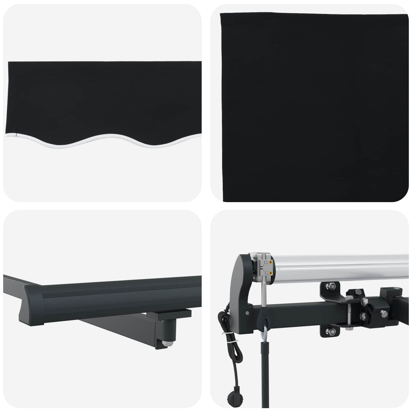 vidaXL Markiza wysuwana Czarny 350 x 250 cm Tkanina i aluminium