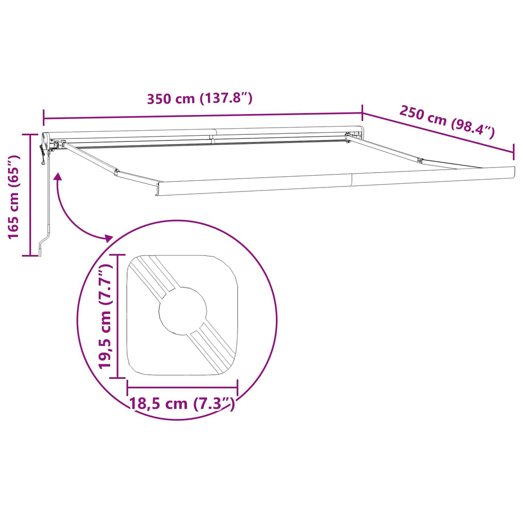 vidaXL Markiza Czarny 350 x 250 cm Poliester i aluminium