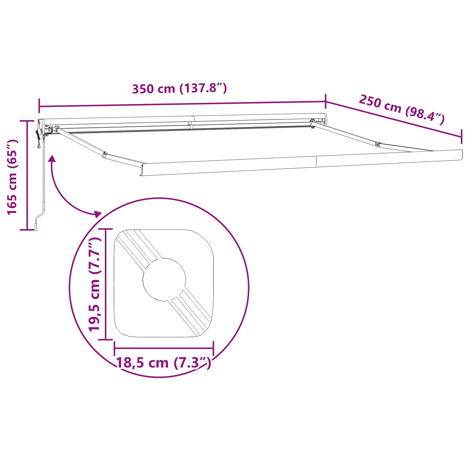 vidaXL Markiza Czerwony 350 x 250 x 165 cm Poliester i aluminium